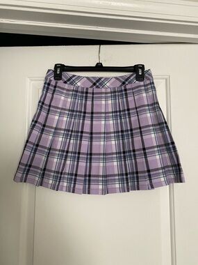 Lavender Plaid Pleated Mini Skirt